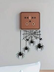 1/3pcs Halloween Spider Switch Sticker - Removable Realistic Black Spider And Web Design, Suitable For Indoor Home Decor, Living Room, Bedroom, Party Supplies, Halloween Decor, Bedroom Decor, Smooth Surfaces - Multicolor - View 1