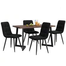 Dining Set (5-Piece), Dining Table With 4 Chairs, Modern Kitchen Table Set, Wood Grain Kitchen Table With Black Metal Legs, Walnut-Colored MDF Tabletop, Black Velvet Dining Chairs - 自然色 - 查看 1