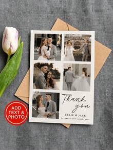 Custom Photo Card Wedding Thank You Card, 6-Grid Multi-Photo Collage Layout, Personalized Couple Names, Wedding Date And Text, Modern Minimalist Paper Card, Suitable For Bride's Gift Thank You Card - Multicolor - View 5