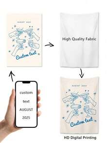 Customized Text Tapestry, Personalized Phrase And Date Print, Bright Blue Style, Suitable For Outdoor And Party Decoration, Also A Great Gift For Celebrations - Multicolor - View 6