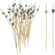 400pcs/200pcs/50pcs/20pcs/10pcs White Halloween Skull Shaped Bamboo Decorative Picks, Natural Raw Bamboo Material, Precision Polished No Burrs, Dark Humorous Skull Head Design, Suitable For European Halloween Theme Party, Western Restaurant Cold Dish Plating, Home Party Fruit Dessert, Holiday Gathering Snack Plating Atmosphere Decoration Props - Multicolor - View 1
