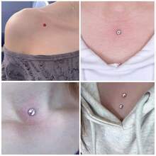 1 Set F136 Titanium Alloy 5A Flat Bottom Czech Cubic Zirconia Skin Piercing Stud Clavicle Implant Piercing Jewelry 3-5mm - Nail Embedment (1 Set) - View 7