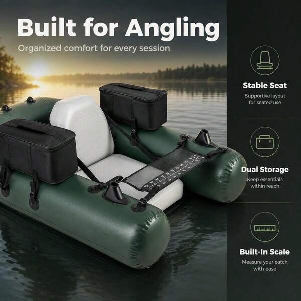 [Local Shipping] Inflatable Fishing Float Tube For Angling With Fish Ruler And Angling Base-XY217489