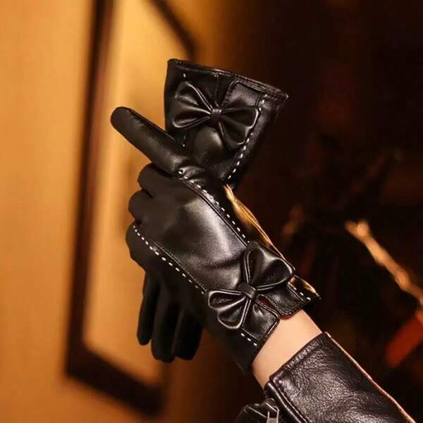 1 Pair Luxury Leather Women's Winter Gloves, Touchscreen Compatible, Warm Driving Gloves, Elegant Texting Gloves For Cold Weather