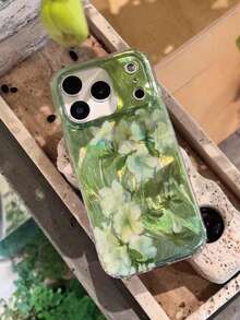 1pc Fresh Green Swirl Oil Painting White Azalea Flower Print Phone Case, Iridescent Semi-Transparent Anti-Yellow Shockproof Soft TPU Cover, Cottagecore Aesthetic Gift For Girls, Compatible With IPhone11,12,13,14,15,16,17,17 Pro,17 Pro Max - Multicolor - View 1
