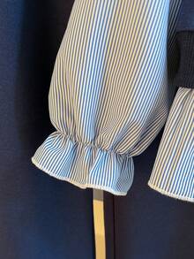 Girls' Early Autumn Sweet Cute Preppy Style 2 Pieces Set, Shirt Collar Patchwork Vest Polo Shirt + Navy Blue Wide Leg Pants, Fashionable Spring/Autumn Outfit Suitable For Daily, Outdoor, School, Commute, Vacation, Party / Comfortable Versatile 2 Pieces Set For School - Royal Blue - View 6