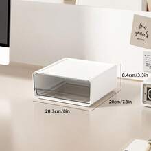 1 pieza Caja de almacenamiento de escritorio de plástico apilable de gran capacidad, rectangular minimalista de color blanco puro con cajón transparente, organizador de artículos de papelería para estudiantes, organizador de escritorio para la vuelta a la escuela - Blanco - Ver 11