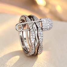 1pc Rope Wrapped Detachable Ring Design With Cubic Zirconia Stones For Women - Multicolor - View 1