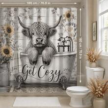 1pc/4pcs Vintage Bathtub Highland Cow Pattern Multi-Functional Bathroom Decor Shower Curtain Set, Free 12 Hooks, Premium Holiday Atmosphere, Bathroom Mat, U-Shaped Bath Mat And Round Toilet Lid Cover, Suitable For All Scenes Decoration, Bathroom Set - Bathtub Highland Cow - View 15