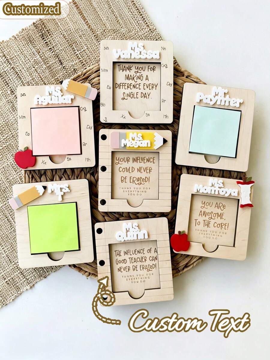 Personalized Teacher Sticky Note Holder, Customized Teacher Name Gift, Teacher Appreciation Week Notebook Storage Rack, Student Gift, Sticky Note Organizer Desktop Accessory, End Of Semester, Thoughtful Gift, Back To School, Teacher's Day - Multicolor - View 1