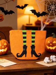 1pc Halloween Pumpkin Bucket, Candy Tote Bag, Halloween Basket, Halloween Decoration, Halloween Party Decor, Happy Halloween Decoration, Suitable For "Trick Or Treat" Party Supplies And Accessories - Conventional - View 5