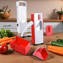 Cortador de Verduras Vertical de Una Pieza, Utensilio de Cocina, Cortador Multifuncional Profesional con Cuchillas Ajustables de Acero Inoxidable para Cortar Verduras y Frutas. - Rojo - Ver 3