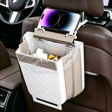 Foldable Car Backseat Trash Can Multi-Functional Hanging Storage Box Waterproof Auto Interior Garbage Bin Organizer With A Mobile Phone Holder - Multicolor - View 7