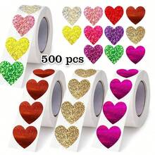 500pcs Holographic Laser Heart Stickers, 1 Inch Rainbow Heart Stickers, Suitable For Party, Wedding, Valentine's Day, Envelopes, Gift Wrapping And DIY Decoration - Multiple Styles - View 1