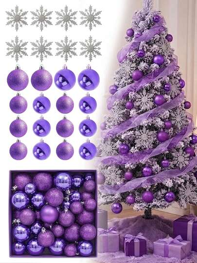 44pcs Purple Christmas Ball Ornaments Set,Mini Christmas Ball Baubles,Shatterproof Christmas Tree Hanging Decor,Shiny Matte Plastic Hanging Ball Pendant Ornament For Xmas Tree Holiday Decor,Christmas Party Holiday Wedding Party Decor,Xmas Home Gift.