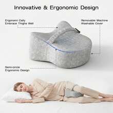 1 pieza Almohada de espuma de memoria para la pierna, diseño aerodinámico con surcos, contorneada a las curvas de la pierna, almohada ergonómica para la rodilla, con correa ajustable para fijar la posición, proporciona soporte para el muslo y la cadera para quienes duermen de lado - Gris - Ver 3