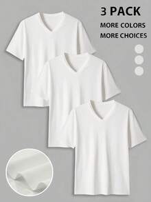 GRDR 3pcs/Set Men's Solid Color Casual Streetwear Sports V-Neck Short Sleeve T-Shirts - Multicolor - View 3