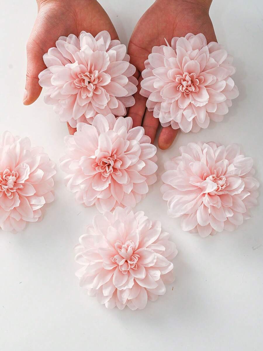 5 PCS Artificial Flowers Fake Dahlia Heads With Iron Wire Silk Peony Bouquet Bulk For Home Wedding Party Decoration Table Centerpieces - Baby Pink - View 1