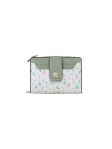 CHARM INFINITE Macaron Color Patchwork Wildflower Mini Trifold Wallet Leaf Snap Button Zipper Coin Purse Card Holder For Women,Clutch Bag For Women - Multicolor - View 11