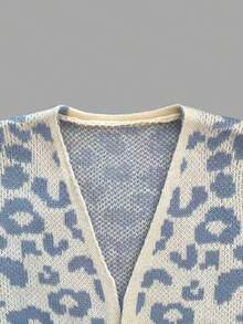 Plus Size Women's Street Fashion Leopard Print Jacquard Long Sleeve Knit Cardigan - Beige - View 8