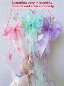 1/3Pcs Sheer Tulle Bow Long Streamer Hair Clips, Sweet Colorful Ribbon Hair Accessories, Fall Decor, School Supplies - Multicolor 3 - View 6