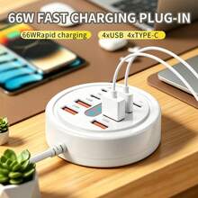 Upgraded 66W Round 8-Port USB Fast Charging Station - 4*Type-C PD + 4*USB-A, Compact Artistic Design, High-Speed Charging, Suitable For Laptops/Tablets/Multiple Devices, A Fast Charger Designed For Multiple Devices, Space-Saving Power Hub - View 2