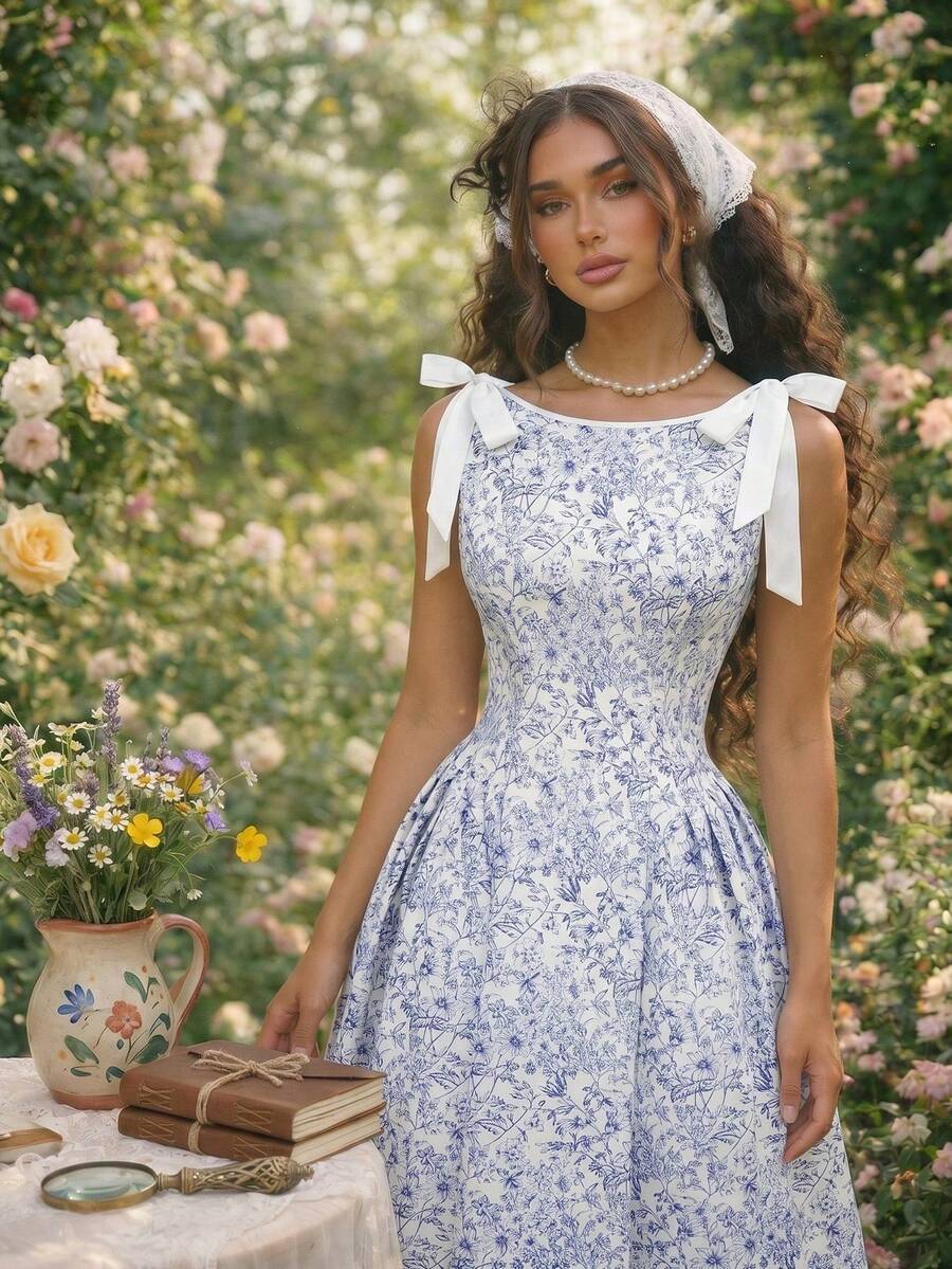 YTJ6 Popular Women's Short Dress - 藍白 - 查看 1
