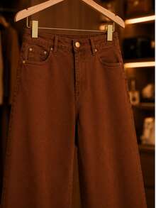 Women's Wide Leg Plus Size Jeans - High Quality - Brown - View 6