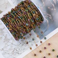 1m Colorful Stone Chain Stainless Steel Round Bead Chain, Suitable For Necklace, Bracelet And DIY Jewelry Making Accessories - DIY Chain - View 6