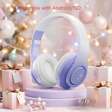 Nuevo tipo de auriculares supraaurales luminosos, auriculares supraaurales inalámbricos plegables, batería de 150mAh, adecuados para llamadas, juegos, música, ocio y entretenimiento, auriculares supraaurales de estilo lindo, regalo para la novia, carga Tipo-C, recargable - Ver 11