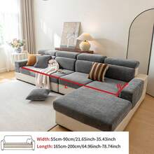 1pc Solid Color Herringbone Chenille Sofa Cover Set, Non-Slip Washable Sofa Cushion Cover, Suitable For Home Pet Owners And Children, Neutral Wabi-Sabi Minimalist Furniture Protector, Living Room Villa Daily Decor, Multiple Sizes - Grey - View 10