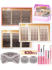 RITALASH 630PCS Brown Lash Clusters Kit Natural Wispy Lashes Cluster Dark Brown Eyelash Clusters Kit Large Pack Set For DIY Waterproof & Long - Lasting (WM01-BLR105-Viva) - Brown - View 1