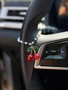 1pc Pearl Chain Cherry Car Pendant Interior Steering Wheel Decoration Car Creative Hanging Decoration Interior Decoration - A - View 1