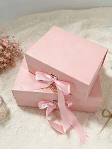 1pc Ribbon Gift Box, Foldable, Magnetic Closure, Wedding Gift Box, Bridesmaid Personalized Name Gift Box, Ribbon Gift Box With Lid, Can Be Paired With Bridesmaid Gift Box, Also Suitable For Birthday, Valentine's Day, Bridal Gift, Perfect Choice For Wedding, Birthday Or Any Occasion - Multicolor - View 2