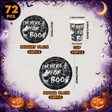 20/24/40pcs Minimalist Black & White Spider Web Ghost Skull 7/9 Inch Round Paper Plate & Cup Set, Halloween Disposable Tableware, Gothic Style Dessert Table, Haunted House Dinner, Picnic, Camping BBQ And Buffet Decoration - Multicolor - View 9