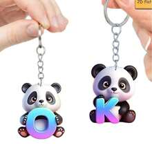1pc Cute Panda Holding Letter A-Z Cartoon Animal Bag Charm, Colorful Alphabet Pendant, Key Ring For Car Keys Backpack, Kawaii Gift For Friends - Multicolor - View 5