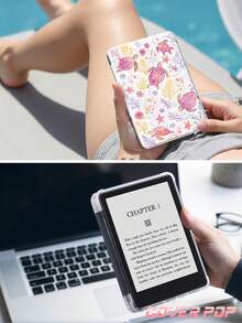 海龜與花卉圖案平板保護殼，相容 iPad Air 8 (M4) 2026 (11 吋) / 2026 (13 吋)、9.7/10.2/10.5/10.9/12.9/Pro 11/A16、第 10 代、Kindle Paperwhite 第 12 代 2024、Kindle (第 11 代-2024 發行)，柔軟防摔，智慧睡眠/喚醒功能，Y 型折疊平板保護殼，多角度觀看 - 彩色 - 查看 9