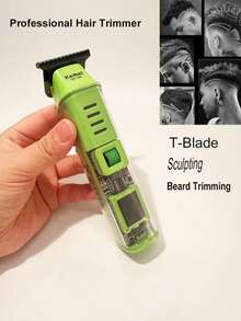 Kemei Cortadora de pelo profesional para barbería, cortadora de velocidad ajustable, diseño transparente con pantalla LED, nueva cortadora KM-1389, regalo para hombres cortadora de barba - Verde - Ver 6