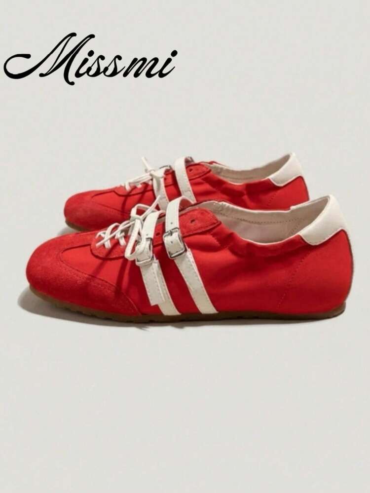 2025 Nuevos tenis de ballet de verano con suela suave, ligera y transpirable, en diseño de patchwork - Rojo - Añade 1