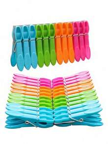 Clothespins/Clothes Clips, 73mm Colorful Plastic Clothespins And Sock Clips, Back To School Essential, Heavy Duty Spring Clothespin Set, Suitable For Clothes, Towels And Socks (Random Color) - Multicolor - View 1