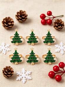 Christmas Napkin Rings, Christmas Table Decor, 2-50pcs Elegant Christmas Tree Napkin Rings, Green Christmas Tree Napkin Rings, Suitable For Birthday, Farmhouse, Wedding, Thanksgiving, Perfect For Buffet Table Decoration - Multicolor - View 24