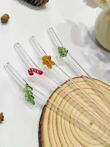 GASUDIN 4pcs Reusable Bent Glass Straw Set - High Borosilicate Glass Material, Includes Cleaning Brush - Christmas Theme, Holiday Patterns (Christmas Tree, Candy Cane, Holly, Gingerbread Man) - Ideal Gift For Home, Cafe, Party - View 4