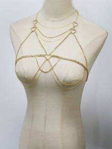 Cadena de sujetador clásica para mujer, joyería corporal con brillantes de strass, accesorio sexy para fiesta - Oro AB - Ver 2