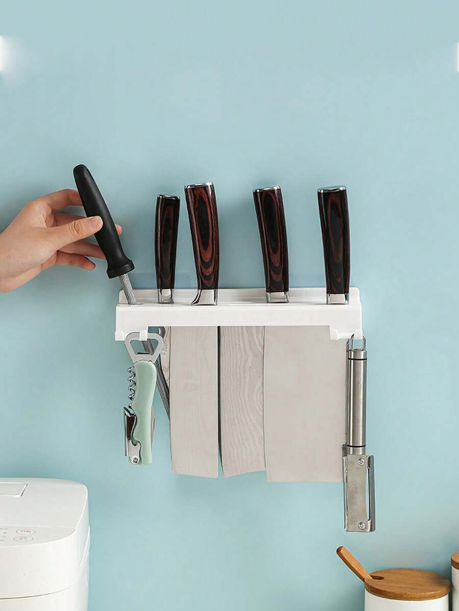 1pc Kitchen Knife Holder Storage Rack, No-Drill Wall-Mounted Storage Rack, Plastic Multi-Function Knife Holder For Home Use - Multicolor - View 1