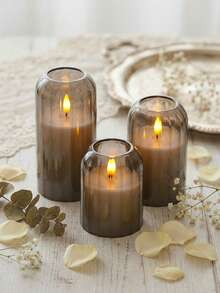 3pcs Flameless Candle Lights With Timer Remote Control, Battery Operated Warm Candle, Suitable For Halloween, Christmas, Valentine's Day, Gift, Birthday, Proposal, Wedding, Party, Dining Table - Gray-warm Light - View 2