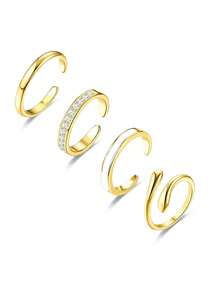 4pcs White Gold Plated White Women's 3D Square Cubic Zirconia Triple Twisted Minimalist Open Toe Rings, Beach Foot Jewelry, Adjustable - 4-pack Anklets - View 14