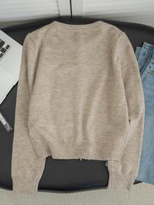 Autumn/Winter Casual Korean Sweet Style Khaki Round Neck Knit Cardigan, Short Fitted Slimming Gentle Elegant Versatile All-Match Long Sleeve Fall - Khaki - View 9