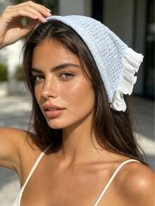 1pc Coquette French Sweet Girl Style Solid Color Hollow Knit Wide Headband With Side Pleated Ruffle Fabric Patchwork Breathable Headwrap Hairband For Women Face Washing Skincare Daily Street Wear Gentle Vibe Hair Accessory - Multicolor - View 10