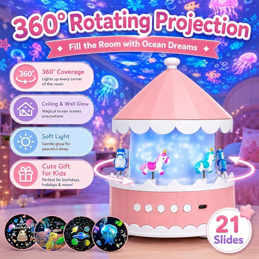 21-In-1 Rotating Starry Sky Ocean Projection Night Light, Immersive Room Decor Atmosphere Lamp, Perfect Birthday Gift For Kids - 1pc - 查看 1