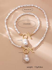 2pcs/Set Necklace And Bracelet Set, Women's Faux Baroque Pearl Jewelry Set, Suitable For Daily Wear - White - View 2